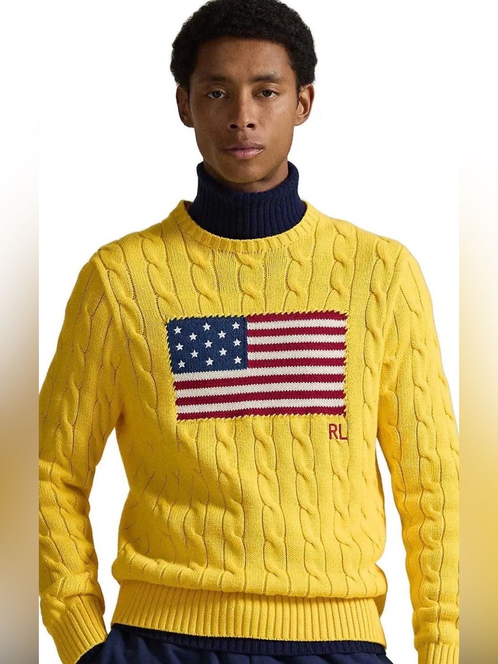 Polo Ralph Lauren lemon Crush Cable Knit Sweater with American Flag